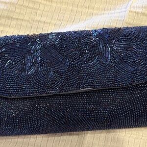 Beaded Navy Evening Clutch - Elegant Navy Blue Women's Bag